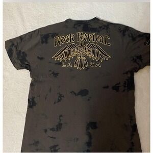 Rock RevivalGray  Black Gold Eagle Graphic Logo Men's Cotton T-Shirt Crew XL